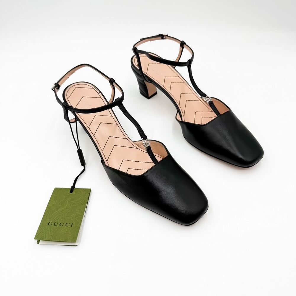 Gucci GG Black Leather T Strap Pumps Heels New EU 41 US 11 - Picture 2 of 12